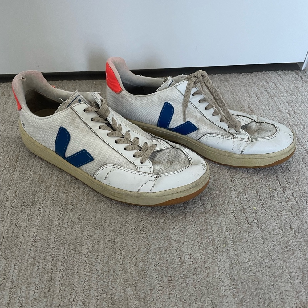 Veja Men V-12 White Orange Blue Gum Sole Sneaker Shoe Size 11